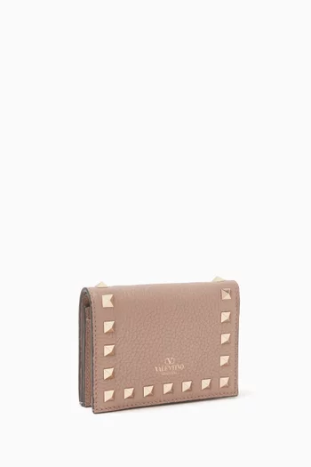 Small Rockstud Wallet in Grainy Calfskin