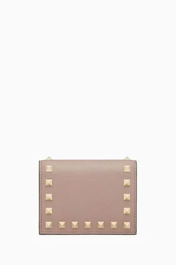 Small Rockstud Wallet in Grainy Calfskin