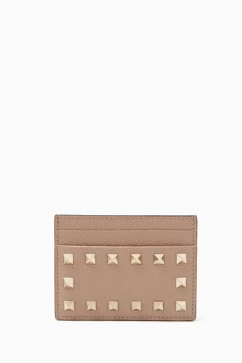 Rockstud Card Holder in Grainy Calfskin