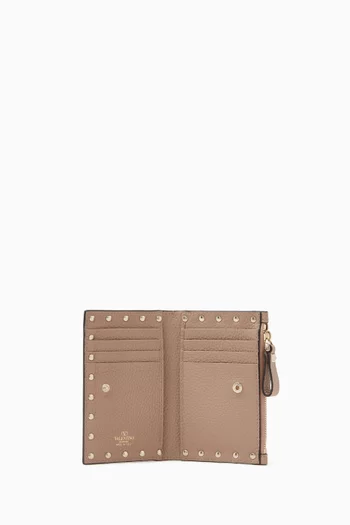Rockstud Zipped Card Holder in Grainy Calfskin