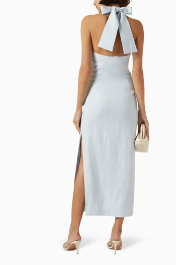 Iris Halter Midi Dress in Linen
