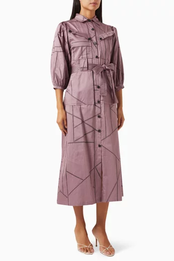 Mizuri Belted Midi Dress in Cotton-satin