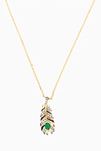 Feather Emerald & Diamond Necklace in 18kt Gold