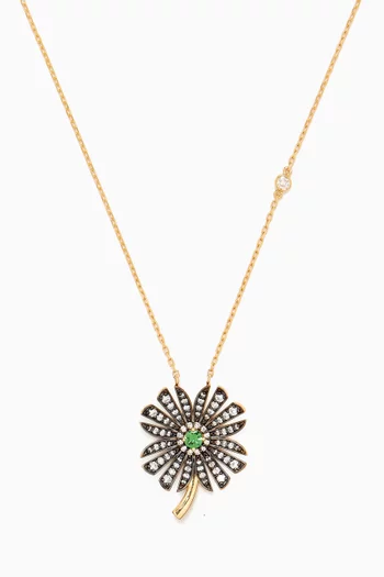Clover Tsavorite & Diamond Necklace in 18kt Gold