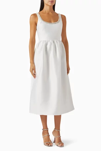 Diamanté-trim Midi Dress in Taffeta