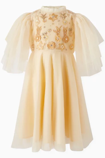 Gilded Floral Dress in Tulle