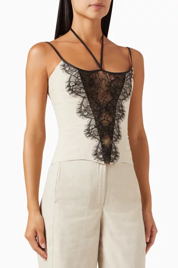 Scallop-edged Lace Corset Top in Linen