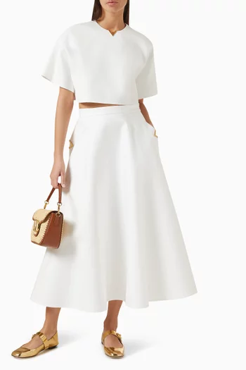 Valentino Garavani Logo Midi Skirt in Garbardine