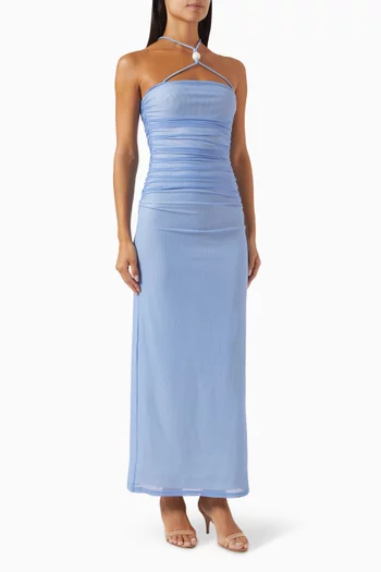 Nina Halterneck Maxi Dress in Mesh