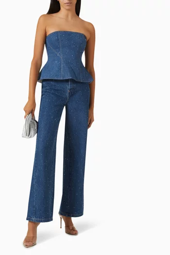 Juno Crystal-embellished Strapless Top in Denim