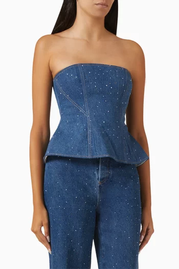 Juno Crystal-embellished Strapless Top in Denim