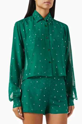 Gem Cropped Shirt in Cotton-silk