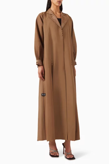 Coat-style Embroidered Abaya in Mixed Crepe