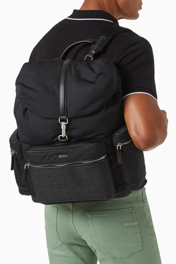 Logo Backpack in Technical Fabric & Leather