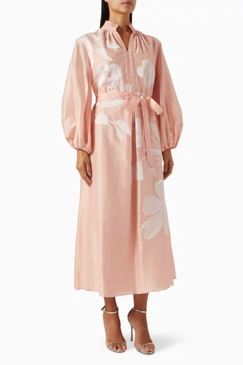 Belted Midi Dress in Cotton-silk