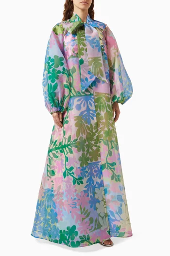 Floral-print Kaftan & Slip Dress Set in Organza