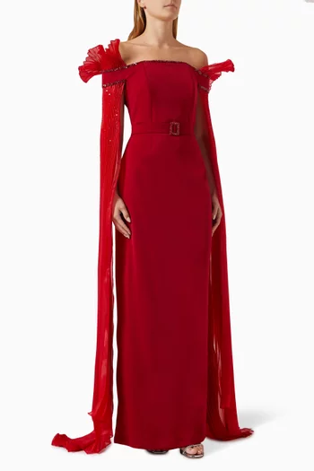 Embellished Column Gown in Stretch Crepe