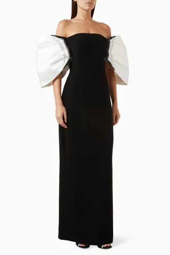Off-shoulder Bow-sleeves Gown in Stretch Crepe