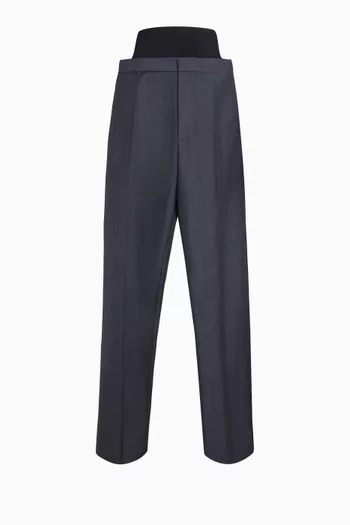 بنطال قماشي بحزام خصر منسوج قطن مطاطي