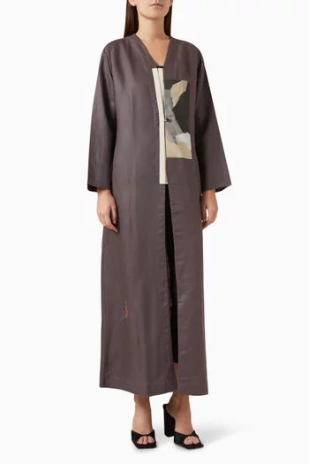 Abstract-patch Abaya in Linen