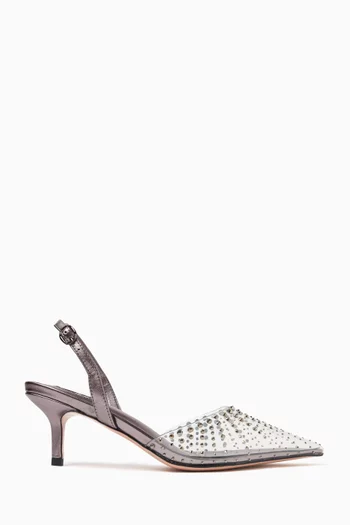 Greco 55 Crystal-embellished Slingback Pumps in Plexi & Leather