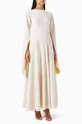 Elongated-sleeve Maxi Dress in Crepe