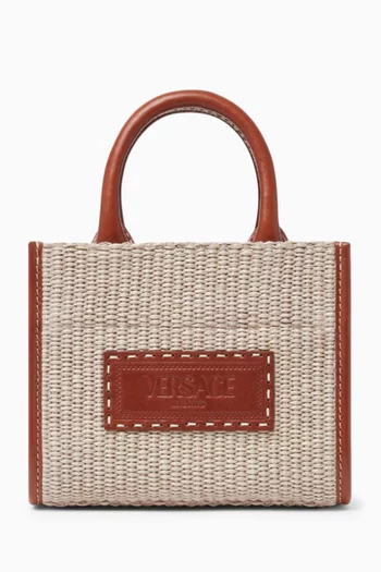 Extra-small Athena Raffia Tote Bag in Cotton-blend & Leather