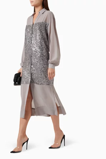 Sequinned Lila Midi Shirt Dress
