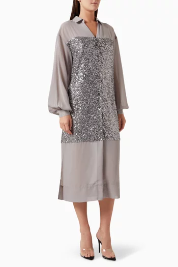 Sequinned Lila Midi Shirt Dress