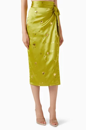 Jaspre Hearts Wrap Skirt in Satin