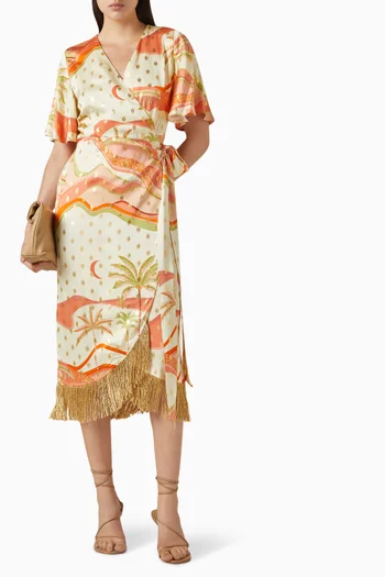 Palm Ceryes Wrap Midi Dress