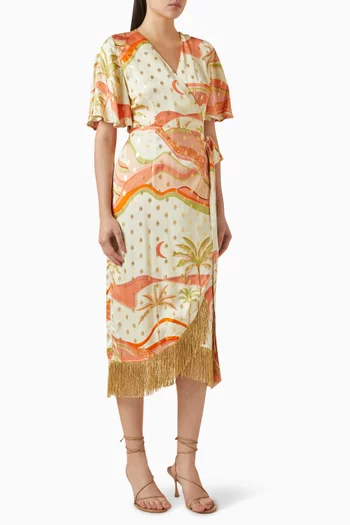 Palm Ceryes Wrap Midi Dress