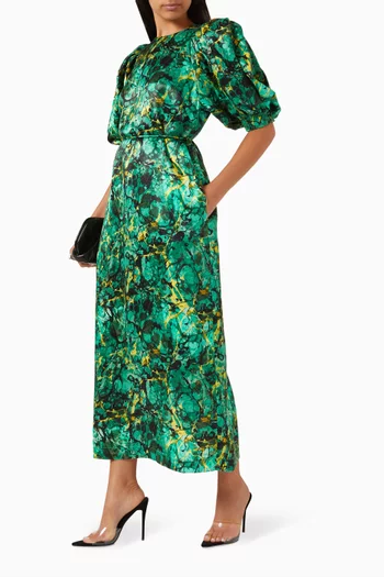 Sunburst Belted Midi Dress in Hemp-silk