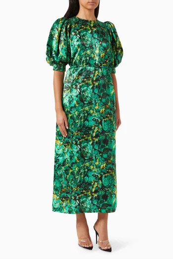Sunburst Belted Midi Dress in Hemp-silk