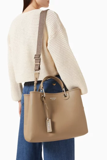 حقيبة يد متوسطة بشعار الماركة جلد صناعي بنقشة جلد الغزال