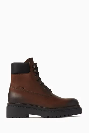 Combat Boots in Vitello Leather and Re-Nylon
