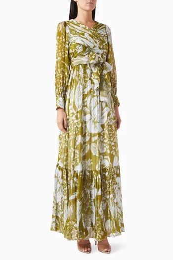 فستان بتصميم ملفوف مزين بنقشة زهور شيفون
