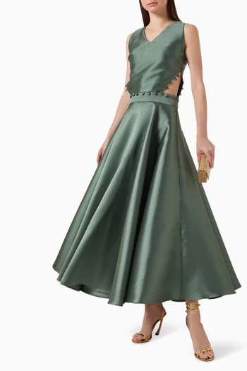 V-neck Button-trim Gown in Mikado
