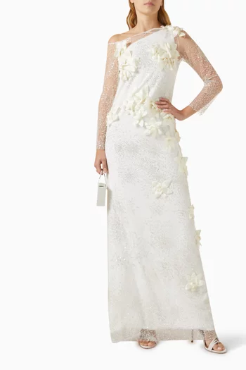 Spiced Floral-applique Embellished Gown in Tulle