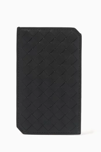 Piccolo Vertical Card Case in Intrecciato Leather