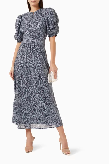 Puff-sleeve Floral-print Maxi Dress