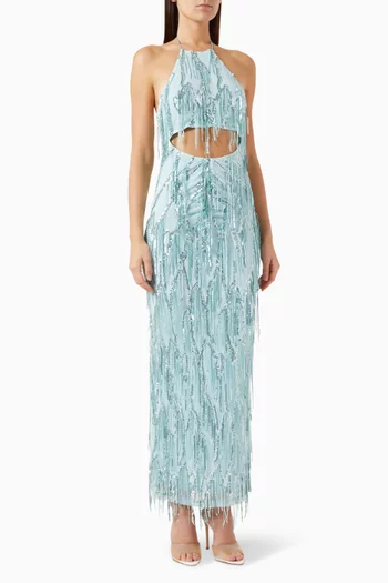 Sequin-trim Halterneck Maxi Dress