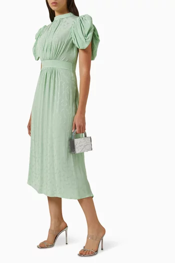 Puff-sleeve Midi Dress in Viscose-jacquard