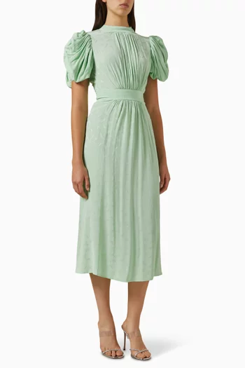Puff-sleeve Midi Dress in Viscose-jacquard