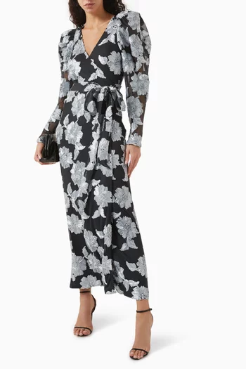 Belted Wrap Maxi Dress in Mesh