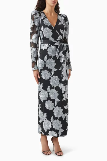 Belted Wrap Maxi Dress in Mesh