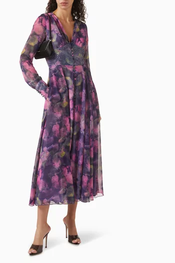 Printed Sequin Midi Dress in Recycled Polyester Blend