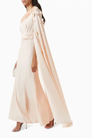 3D Floral & Bead-embellished Maxi Dress in Crepe