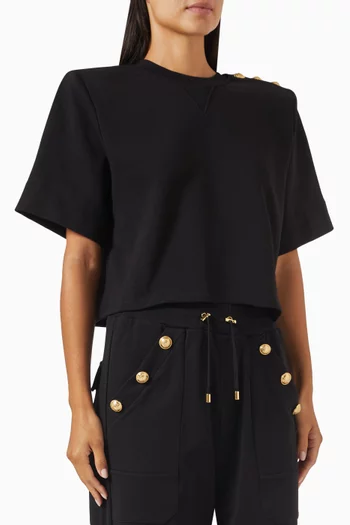 Button-detailed Crop Sweatshirt in Cotton