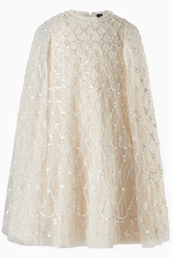 Heart Lattice Sequin-embellished Cape Dress in Tulle